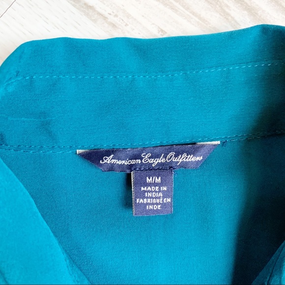 American Eagle Sheer Dark Teal Button Down Blouse - Picture 6 of 7